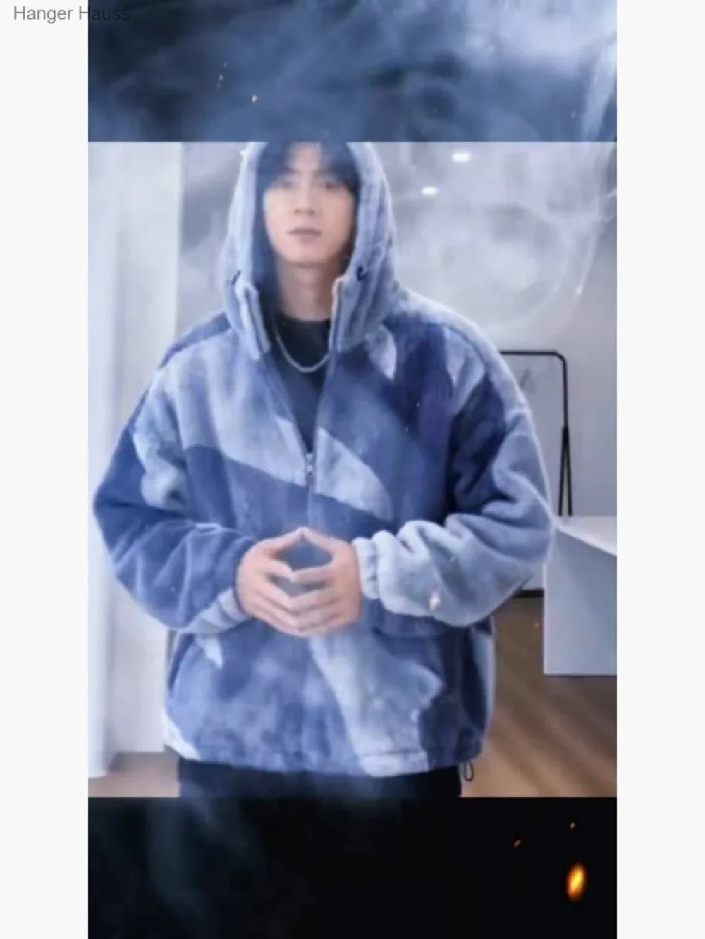 Fleece Hooded Jacket Zip Up Patchwork Streetwear Unisex Fluffy Sweatshirt_7